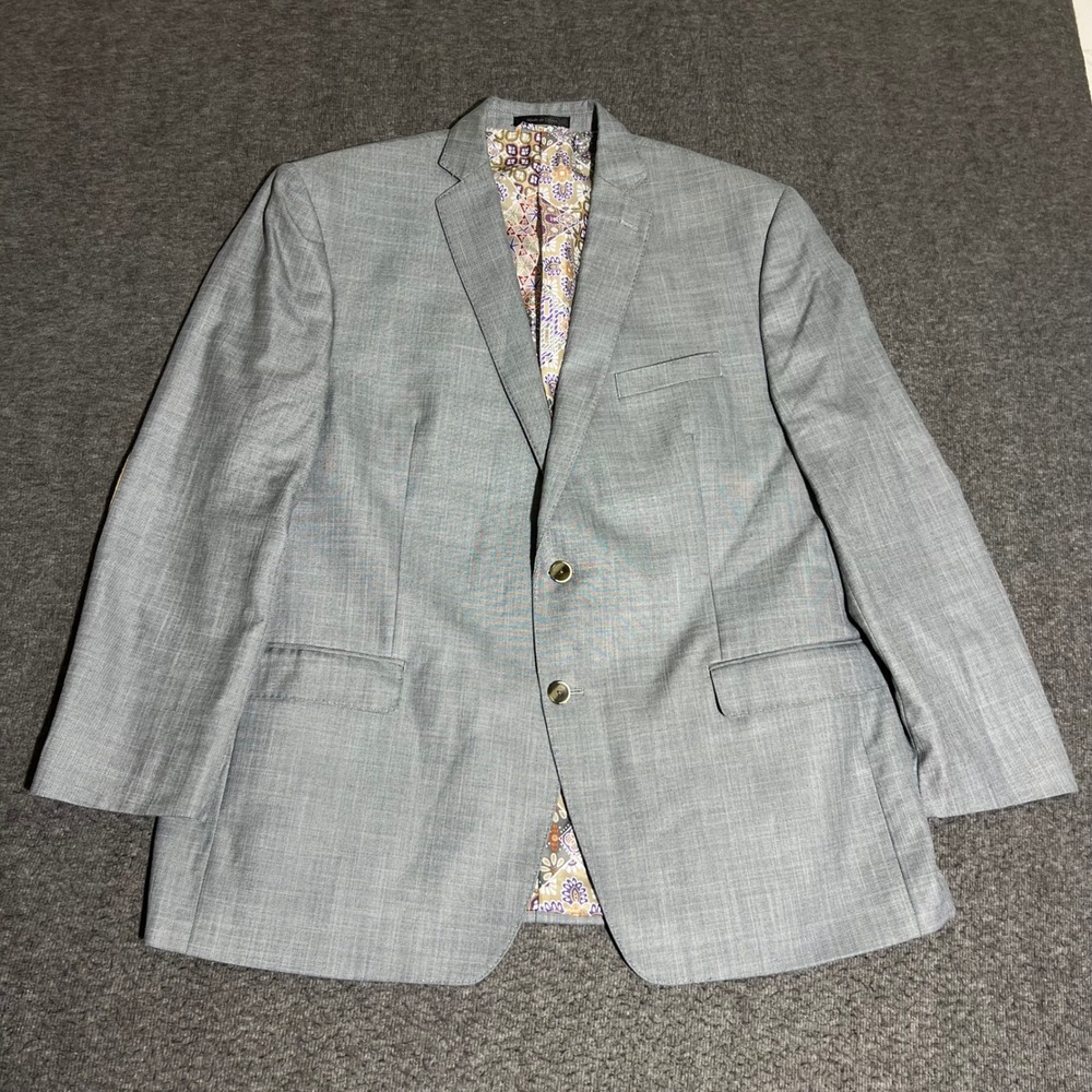 Van Heusen Studio Mens 48R Blazer Gray Sharkskin Elbow Patches Sport Coat Money